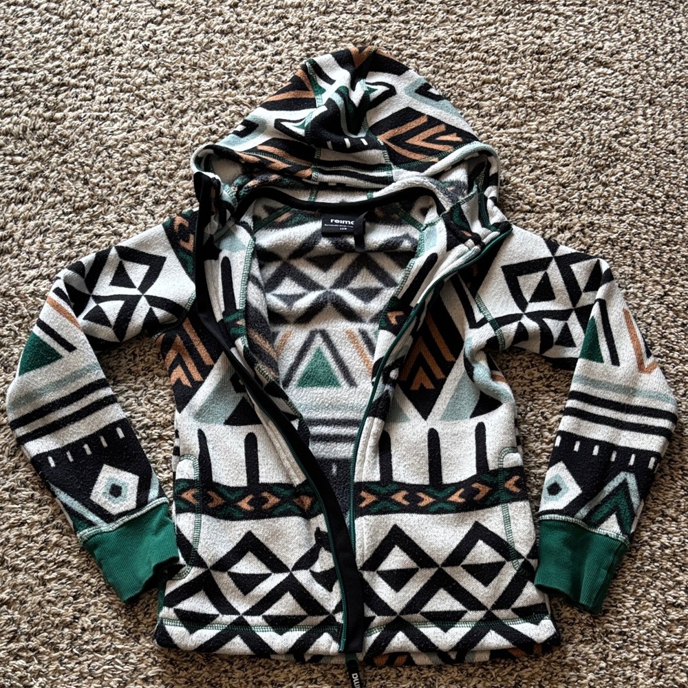 Reima Kids Geometric Pattern Hoodie - Green, Black, White